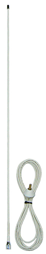 AM/FM radio receive whip antenna with OB base, white, receive only, male radio connector, 5m cable – 1.0m